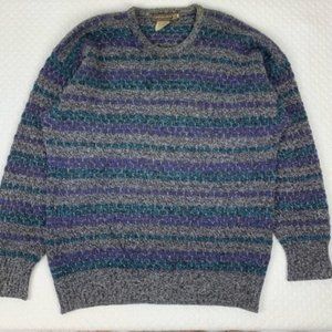 Vintage Cable Knit Wool Purple and Turquoise Grandpa Sweater (UNISEX) size large
